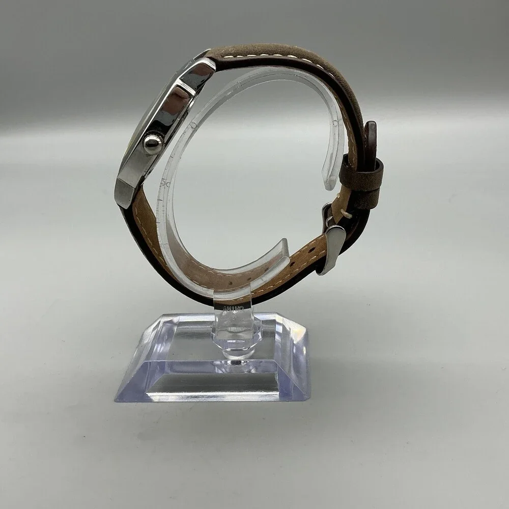 Ecclissi 75425 Womens Watch 35mm White Dial Brown Leather Date New Battery